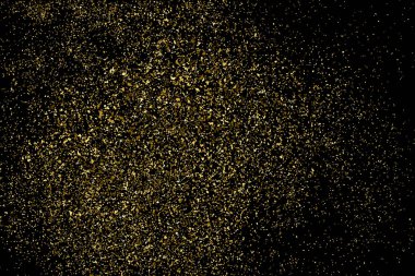 Altın glitter doku siyah izole. Amber parçacıklar renk. Kutlama arka plan. Altın patlama konfeti. Vektör çizim, eps 10.