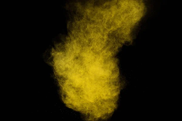 Explosion Poudre Jaune Sur Fond Noir Nuage Poudre Colorée Poussière — Photo