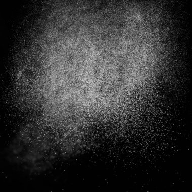 Kare siyah bir zemin üzerine su sıçramalarına soyut. Beyaz parçacıkların hareket dondurmak. Yağmur, kar doku yerleşimi.. 