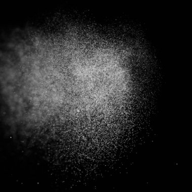 Kare siyah bir zemin üzerine su sıçramalarına soyut. Beyaz parçacıkların hareket dondurmak. Yağmur, kar doku yerleşimi.. 