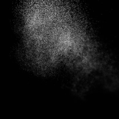 Kare siyah bir zemin üzerine su sıçramalarına soyut. Beyaz parçacıkların hareket dondurmak. Yağmur, kar doku yerleşimi.. 