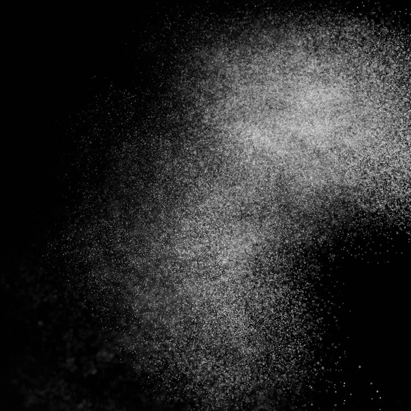 Abstrakte Wasserspritzer Auf Einem Quadratischen Schwarzen Hintergrund Gefrierbewegung Weißer Teilchen — Stockfoto