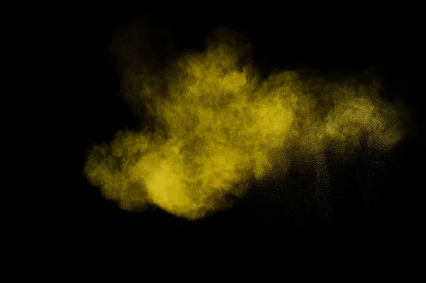 Κίτρινη Σκόνη Έκρηξη Μαύρο Φόντο Χρώμα Σκόνη Σύννεφο Πολύχρωμο Σκόνη — Φωτογραφία Αρχείου