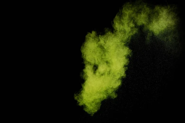 Siyah Arka Plan Üzerine Açık Yeşil Toz Patlama Renkli Toz — Stok fotoğraf