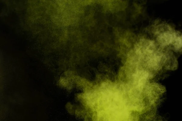 Ljus Grön Pulver Explosion Svart Bakgrund Färgat Pulver Moln Färgglad — Stockfoto