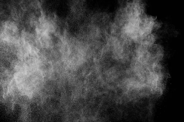 Congeler Mouvement Des Particules Blanches Sur Fond Noir Explosion Poudre — Photo