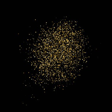 Altın glitter doku siyah izole. Amber parçacıklar renk. Kutlama arka plan. Altın patlama konfeti. Vektör çizim, eps 10.