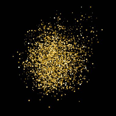 Altın glitter doku siyah izole. Amber parçacıklar renk. Kutlama arka plan. Altın patlama konfeti. Vektör çizim, eps 10.