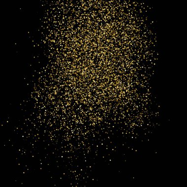 Altın glitter doku siyah izole. Amber parçacıklar renk. Kutlama arka plan. Altın patlama konfeti. Vektör çizim, eps 10.