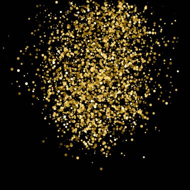 Altın glitter doku siyah izole. Amber parçacıklar renk. Kutlama arka plan. Altın patlama konfeti. Vektör çizim, eps 10.