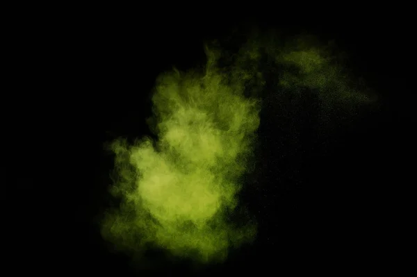 Explosão Verde Claro Fundo Preto Nuvem Colorida Poeira Colorida Explode — Fotografia de Stock