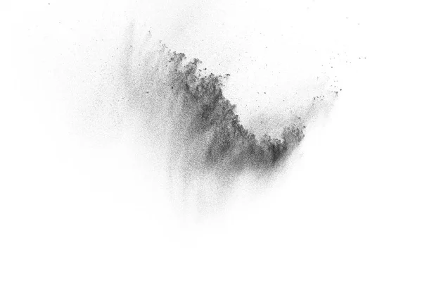 Particulele Negre Explodează Izolate Fundal Alb Textura Abstractă Suprapunerii Prafului — Fotografie, imagine de stoc