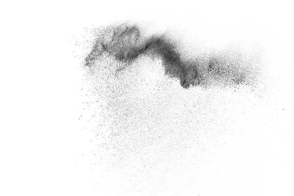 Explosões Partículas Negras Isoladas Fundo Branco Textura Sobreposição Poeira Abstrata — Fotografia de Stock