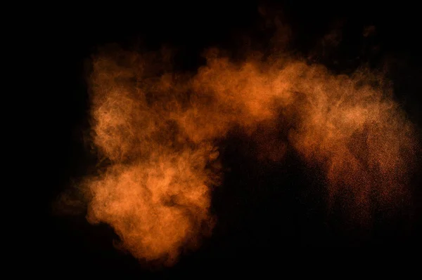 Explosão Laranja Fundo Preto Nuvem Colorida Poeira Colorida Explode Pintura — Fotografia de Stock