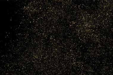 Altın glitter doku siyah izole. Amber parçacıklar renk. Kutlama arka plan. Altın patlama konfeti. Vektör çizim, eps 10.