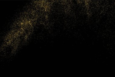 Altın glitter doku siyah izole. Amber parçacıklar renk. Kutlama arka plan. Altın patlama konfeti. Vektör çizim, eps 10.