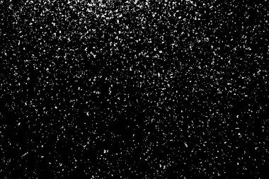 Siyah arka plan üzerine izole beyaz grenli doku. Parçacıklar kaplaması dokulu. Grunge tasarım öğeleri. Vektör çizim, eps 10.
