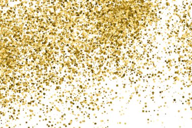 Altın glitter doku üzerinde beyaz izole. Amber renkli arka planı. Altın patlama konfeti. Vektör çizim, eps 10.