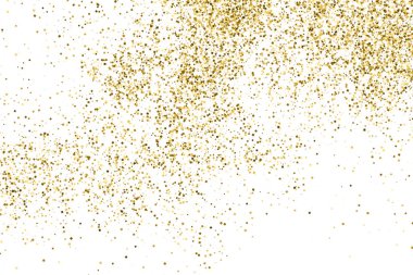 Altın glitter doku üzerinde beyaz izole. Amber renkli arka planı. Altın patlama konfeti. Vektör çizim, eps 10.