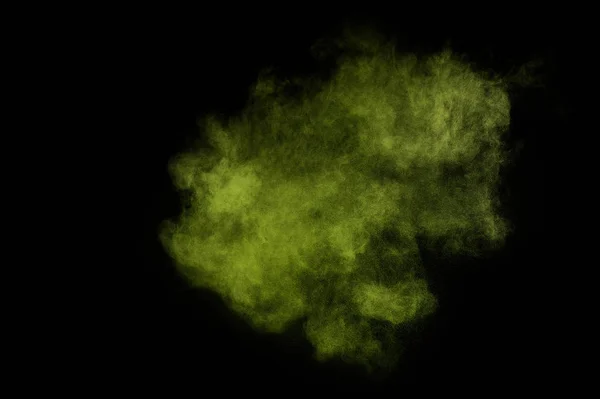 Explosão Verde Claro Fundo Preto Nuvem Colorida Poeira Colorida Explode — Fotografia de Stock
