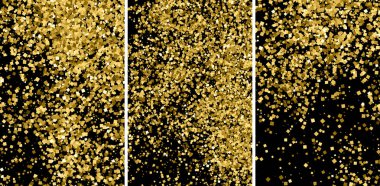Altın glitter doku siyah izole. Amber parçacıklar renk. Kutlama arka plan. Altın patlama konfeti. Vektör çizim, eps 10 ayarla.