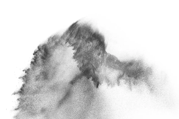 Eksplozja Czarnych Cząstek Białym Tle Streszczenie Tekstury Pokrywającej Pył — Zdjęcie stockowe