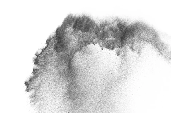 Black Particles Explosion Isolated White Background Abstract Dust Overlay Texture — Stock Photo, Image