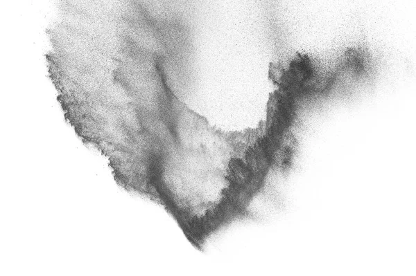 Fekete Részecskék Robbanás Elszigetelt Fehér Háttérrel Absztrakt Porréteg Textúra — Stock Fotó