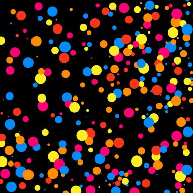 Renkli patlama konfeti. Siyah arka plan üzerine izole grenli soyut çok renkli doku. Düz tasarım öğesi. Vektör çizim, eps 10.