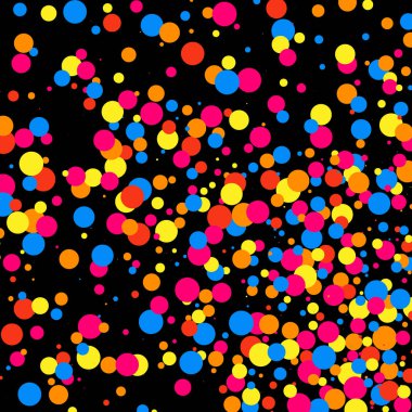 Renkli patlama konfeti. Siyah arka plan üzerine izole grenli soyut çok renkli doku. Düz tasarım öğesi. Vektör çizim, eps 10.