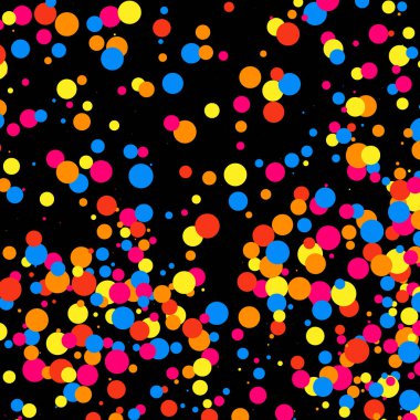 Renkli patlama konfeti. Siyah arka plan üzerine izole grenli soyut çok renkli doku. Düz tasarım öğesi. Vektör çizim, eps 10.
