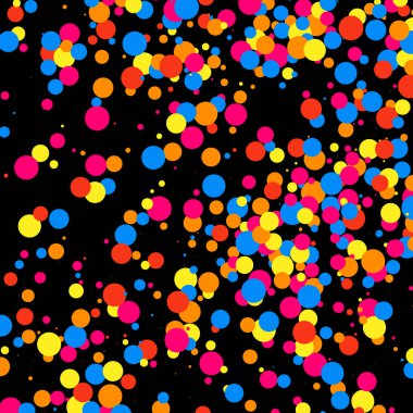 Renkli patlama konfeti. Siyah arka plan üzerine izole grenli soyut çok renkli doku. Düz tasarım öğesi. Vektör çizim, eps 10.