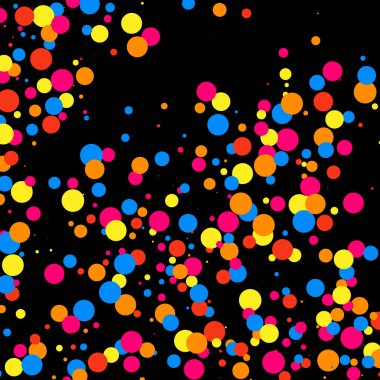 Renkli patlama konfeti. Siyah arka plan üzerine izole grenli soyut çok renkli doku. Düz tasarım öğesi. Vektör çizim, eps 10.