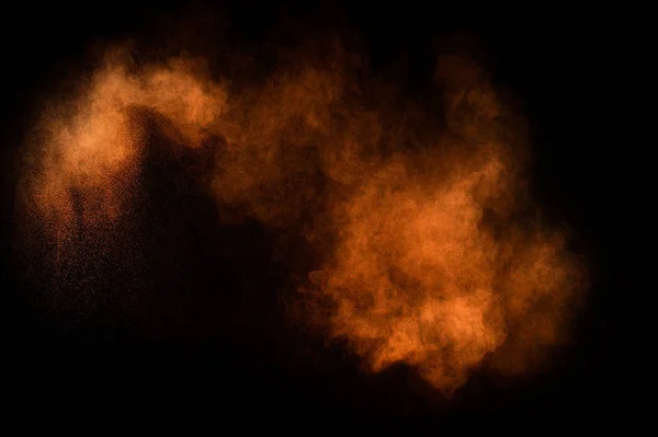 Esplosione Polvere Arancione Sfondo Nero Nuvola Polvere Colorata Polvere Colorata — Foto Stock
