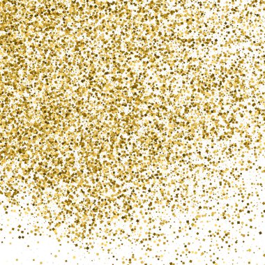 Altın glitter doku üzerinde beyaz izole. Amber parçacıklar renk. Kutlama arka plan. Altın patlama konfeti. Vektör çizim, eps 10.