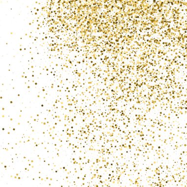 Altın glitter doku üzerinde beyaz izole. Amber parçacıklar renk. Kutlama arka plan. Altın patlama konfeti. Vektör çizim, eps 10.