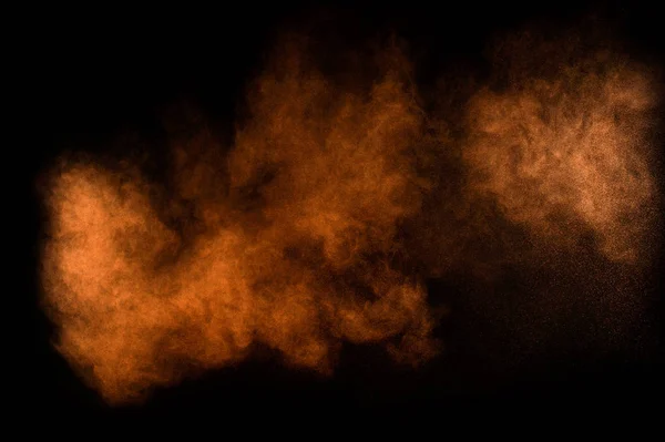 Orange Powder Explosion Black Background Colored Powder Cloud Colorful Dust — Stock Photo, Image