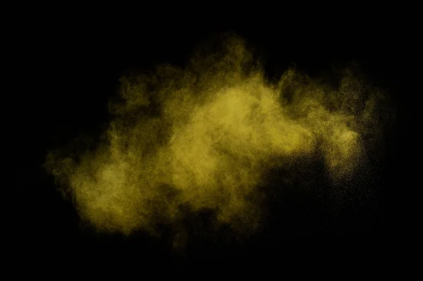Explosion Poudre Jaune Sur Fond Noir Nuage Poudre Colorée Poussière — Photo