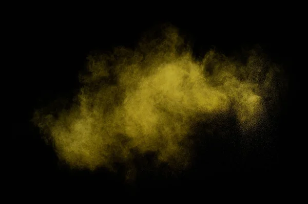 Explosão Amarelo Fundo Preto Nuvem Colorida Poeira Colorida Explode Pintura — Fotografia de Stock