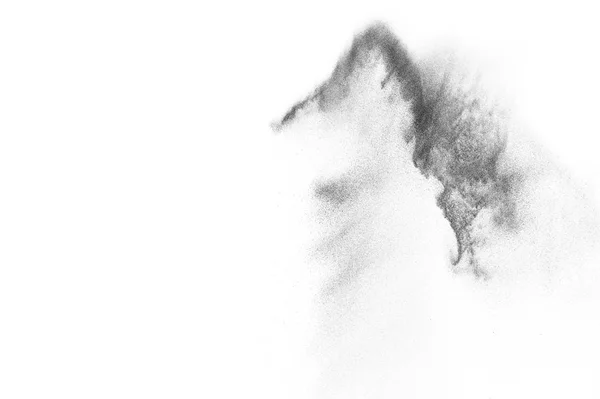 Fekete Részecskék Robbanás Elszigetelt Fehér Háttérrel Absztrakt Porréteg Textúra — Stock Fotó
