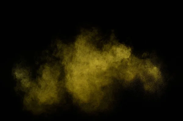 Żółty Proszek Wybuch Czarnym Tle Kolorowy Proszek Chmura Kolorowy Pyły — Zdjęcie stockowe