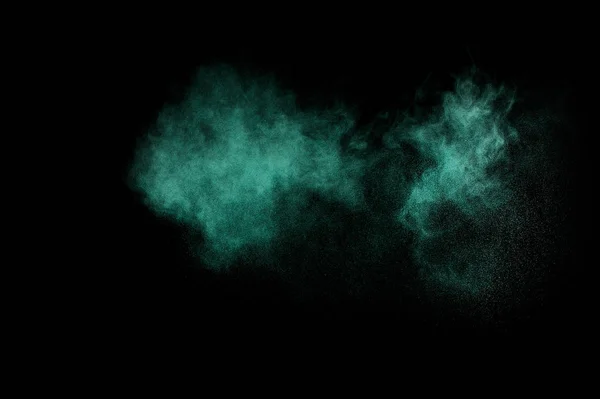 Aquamarine Powder Explosion Black Background Colored Powder Cloud Colorful Dust — Stock Photo, Image