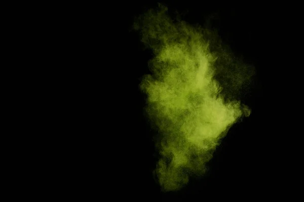 黒の背景に光緑粉体爆発 色粉の雲 カラフルなダストが爆発します ペイント ホーリー — ストック写真