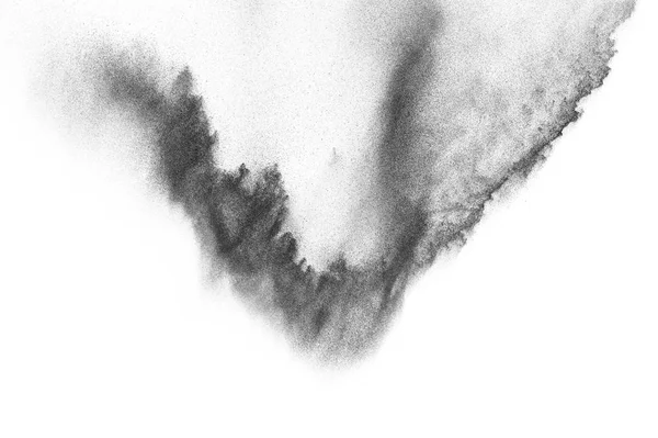 Explosões Partículas Negras Isoladas Fundo Branco Textura Sobreposição Poeira Abstrata — Fotografia de Stock