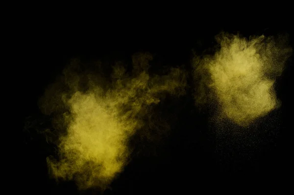 Вибух Жовтого Порошку Чорному Тлі Кольорова Хмара Порошку Барвистий Пил — стокове фото