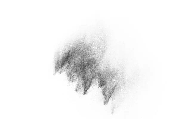 Вибух Чорних Частинок Ізольовано Білому Тлі Абстрактна Текстура Накладання Пилу — стокове фото