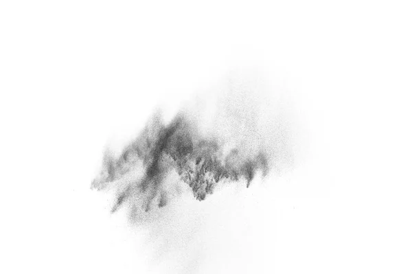 Výbuch Černých Částic Izolovaný Bílém Pozadí Abstraktní Prachová Textura — Stock fotografie