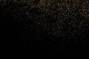 Altın glitter doku siyah izole. Amber parçacıklar renk. Kutlama arka plan. Altın patlama konfeti. Vektör çizim, eps 10.