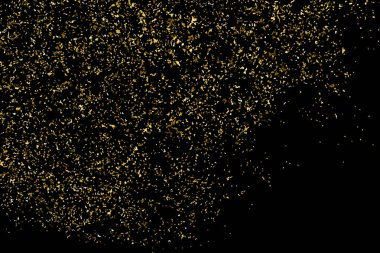 Altın glitter doku siyah izole. Amber parçacıklar renk. Kutlama arka plan. Altın patlama konfeti. Vektör çizim, eps 10.