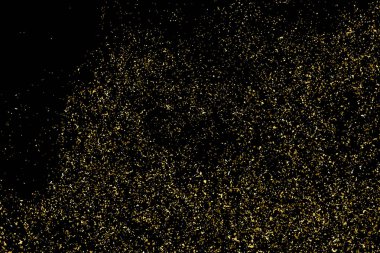 Altın glitter doku siyah izole. Amber parçacıklar renk. Kutlama arka plan. Altın patlama konfeti. Vektör çizim, eps 10.